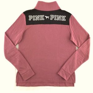 VS PINK Perfect Quarter Zip Color Block Soft Begonia Mauve Sweatshirt Sz M L